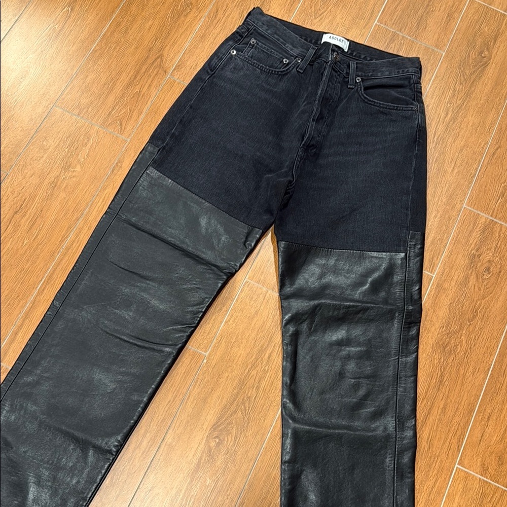 Woman  Black Jeans with Leather Panels